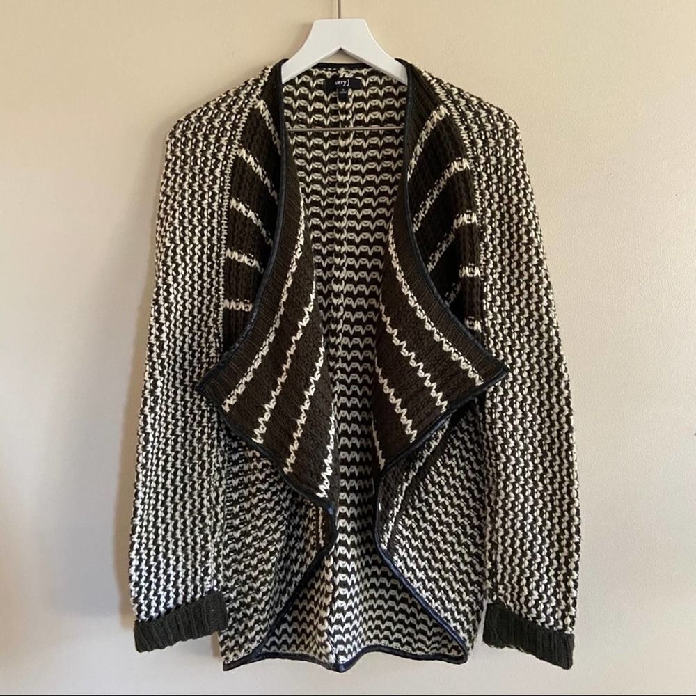 Very J Knit Cardigan Faux Leather Trim Size S